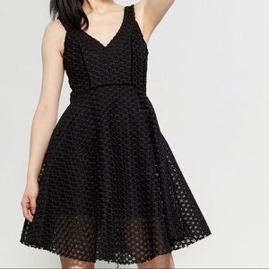 Maje Black Ringo Basket Weave Lace‎ Flare Dress Small